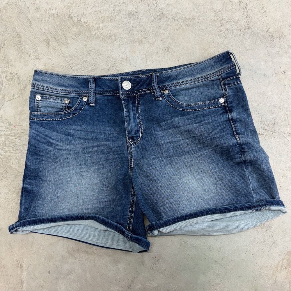 Seven7 Denim Shorts Women‎ Size 10 Blue Wash Cuffed Distressed